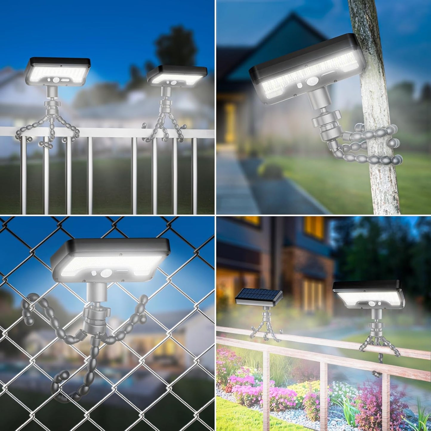 92 LED Solar Lights Outdoor with Motion Sensor, Octopus Stand, Adjustable Angle, USB & Solar Powered,IP65 Waterproof