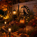 🎃 Solar Black Cat & Pumpkin Moon Garden Stake Light 🐈‍⬛– Magical Halloween Yard Décor
