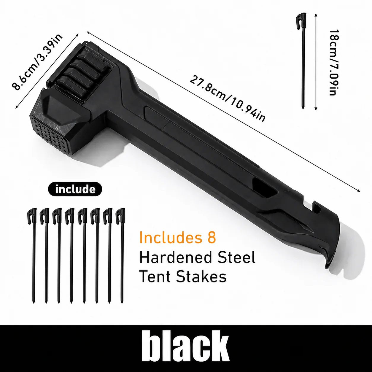 Last Day 49% OFF🔥🔨2-in-1 Tent Stake Hammer with Built-In Storage for 8 Stakes and Stake Puller for Outdoor Camping