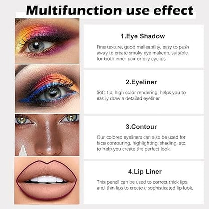 14-Piece Eyeliner Set: Waterproof Colored Gel Eyeliners featuring Metallic and Shimmer Finishes—Smudge-Proof for 48 Hours.