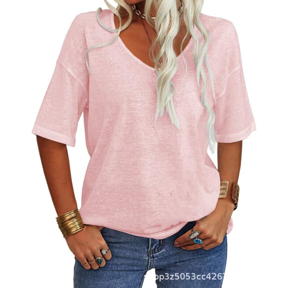 🔥Women's Solid Color V-Neck T-shirt [On Sale & Quick Ship!]