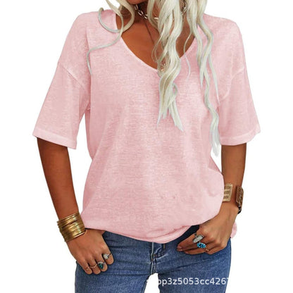 🔥Women's Solid Color V-Neck T-shirt [On Sale & Quick Ship!]
