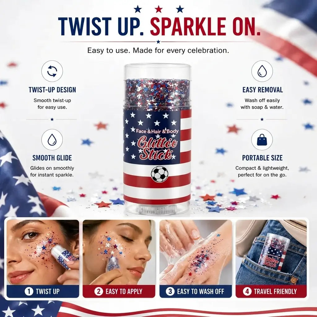 🔥LAST DAY 50% OFF 4th of July Glitter Stick - Red White Blue Patriotic Sparkle Gel for Face Hair & Body