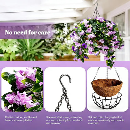 Faux Crepe Myrtle Hanging Baskets – UV Resistant Artificial Flower Planters with Coconut Liner & Metal Chain