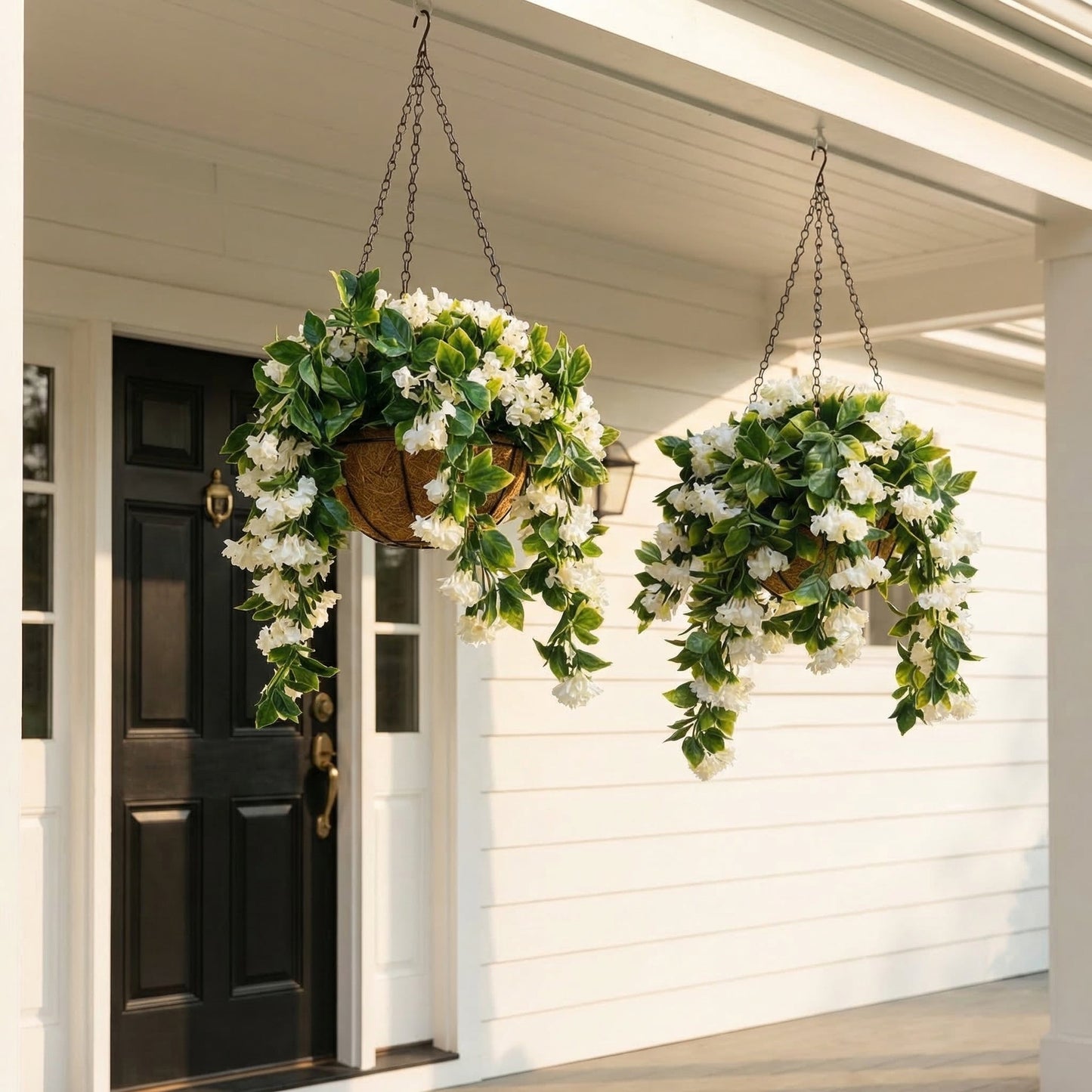 Faux Crepe Myrtle Hanging Baskets – UV Resistant Artificial Flower Planters with Coconut Liner & Metal Chain