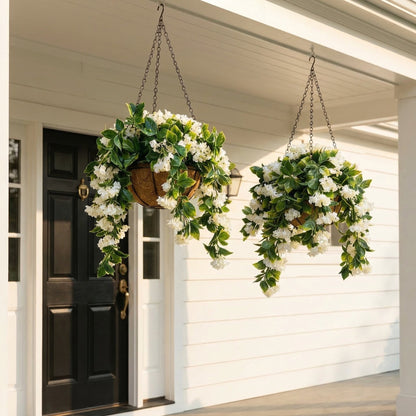 Faux Crepe Myrtle Hanging Baskets – UV Resistant Artificial Flower Planters with Coconut Liner & Metal Chain