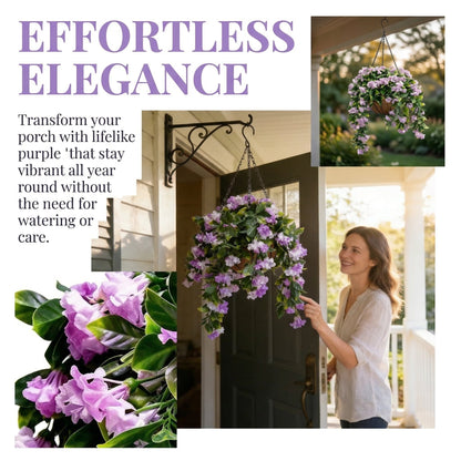 Faux Crepe Myrtle Hanging Baskets – UV Resistant Artificial Flower Planters with Coconut Liner & Metal Chain