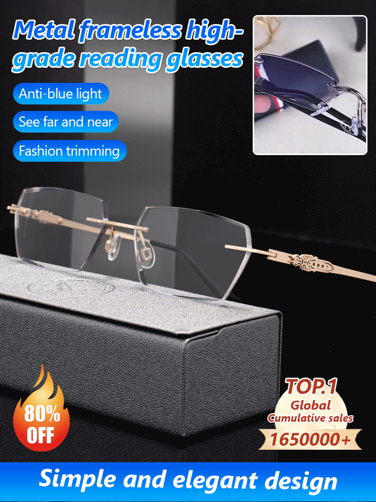 🔥54% Off 🤩Metal Frameless Highgrade Reading Glasses👍Blocks Blue Light, Radiation, and ultraviolet rays, Relieves Eye Fatigue👓️
