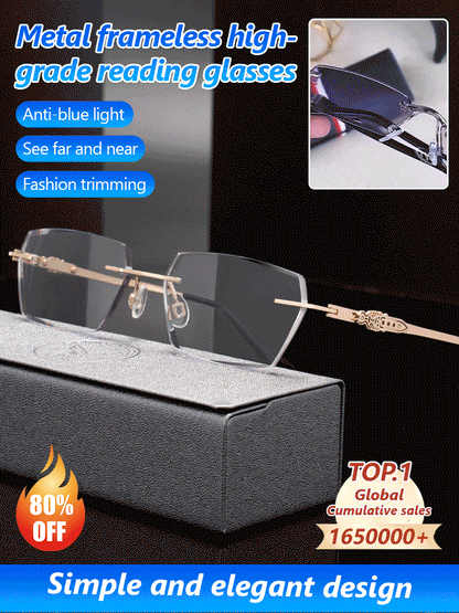 🔥54% Off 🤩Metal Frameless Highgrade Reading Glasses👍Blocks Blue Light, Radiation, and ultraviolet rays, Relieves Eye Fatigue👓️