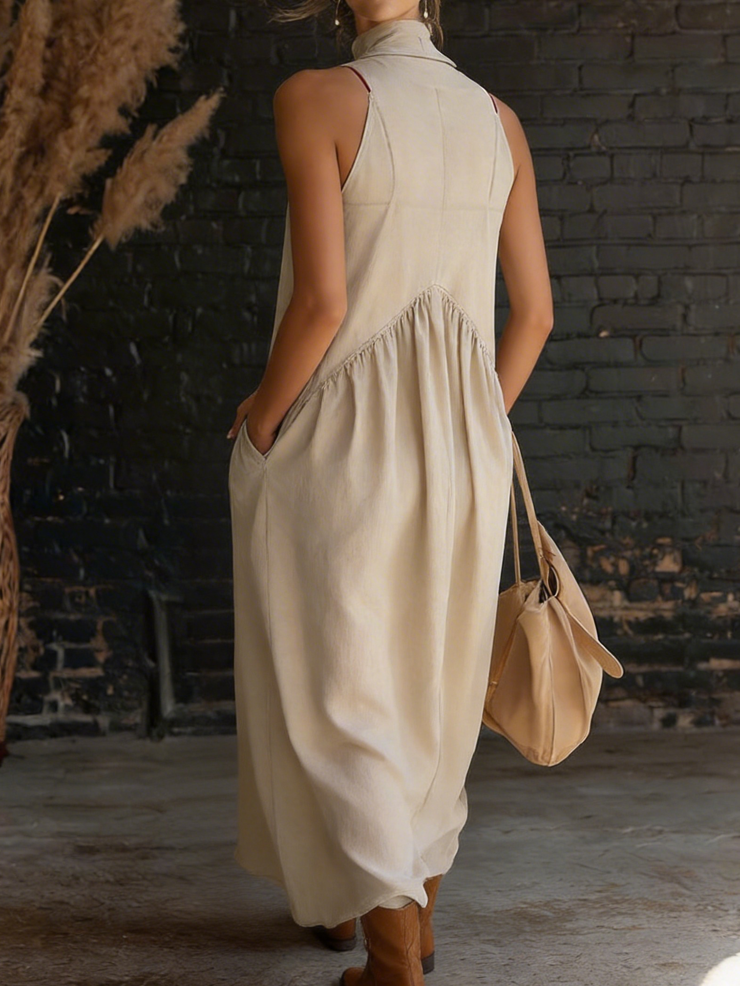 ✨️✨️Elegant Resort-style Stand-collar Cotton Dress👗