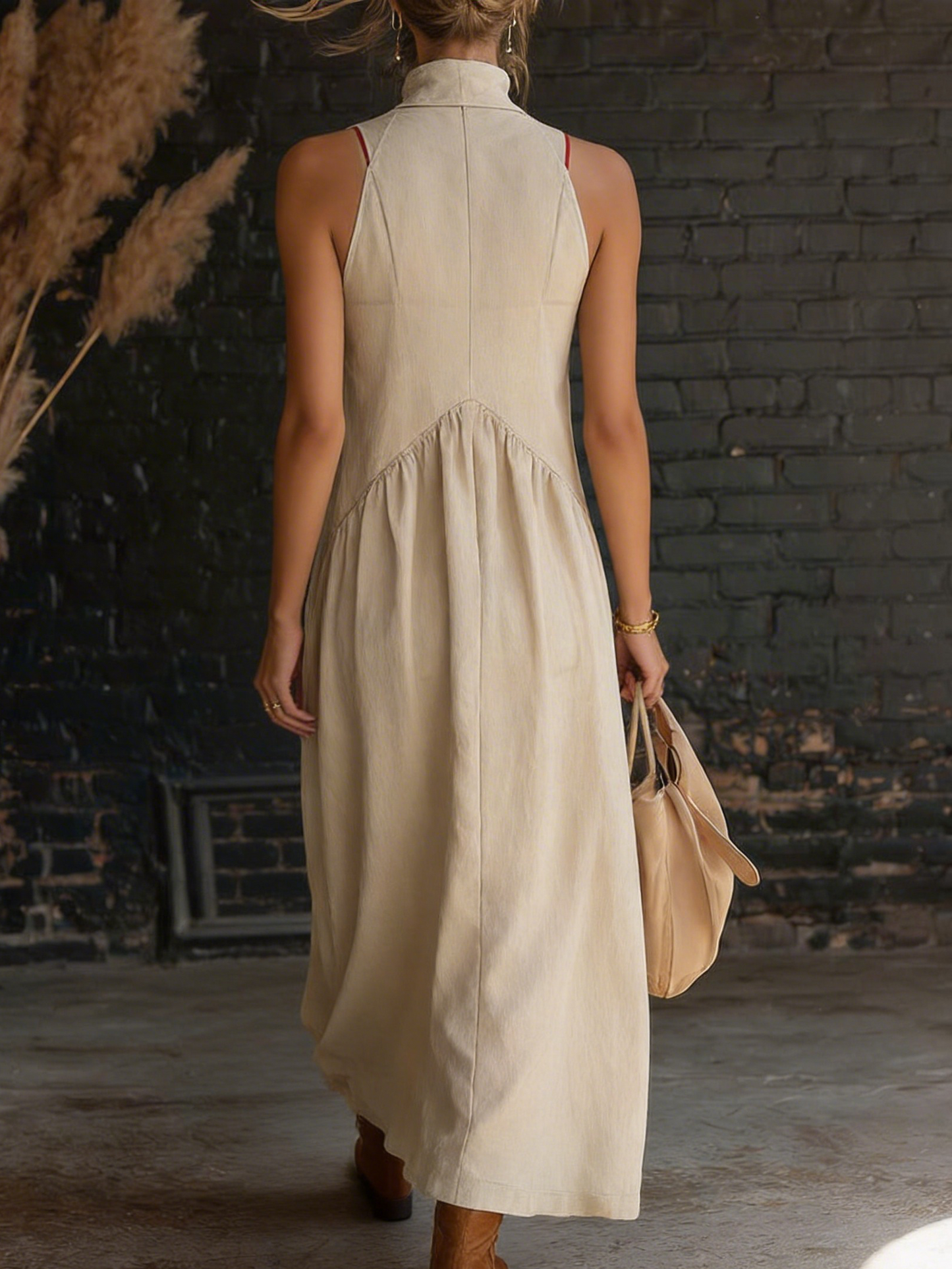 ✨️✨️Elegant Resort-style Stand-collar Cotton Dress👗