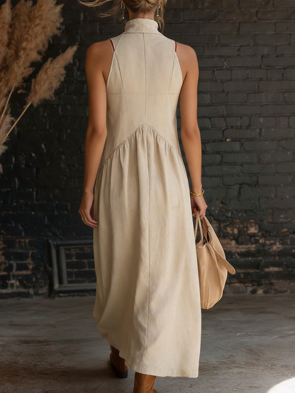 ✨️✨️Elegant Resort-style Stand-collar Cotton Dress👗