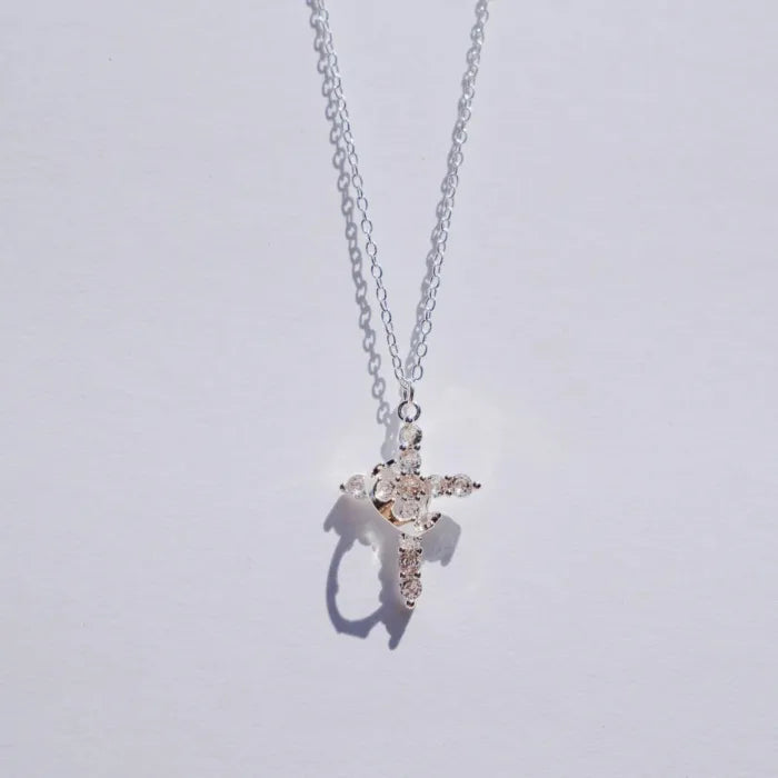✨Crown Cross Necklace | Dainty Crystal Cross Pendant
