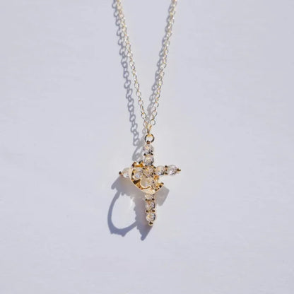 ✨Crown Cross Necklace | Dainty Crystal Cross Pendant
