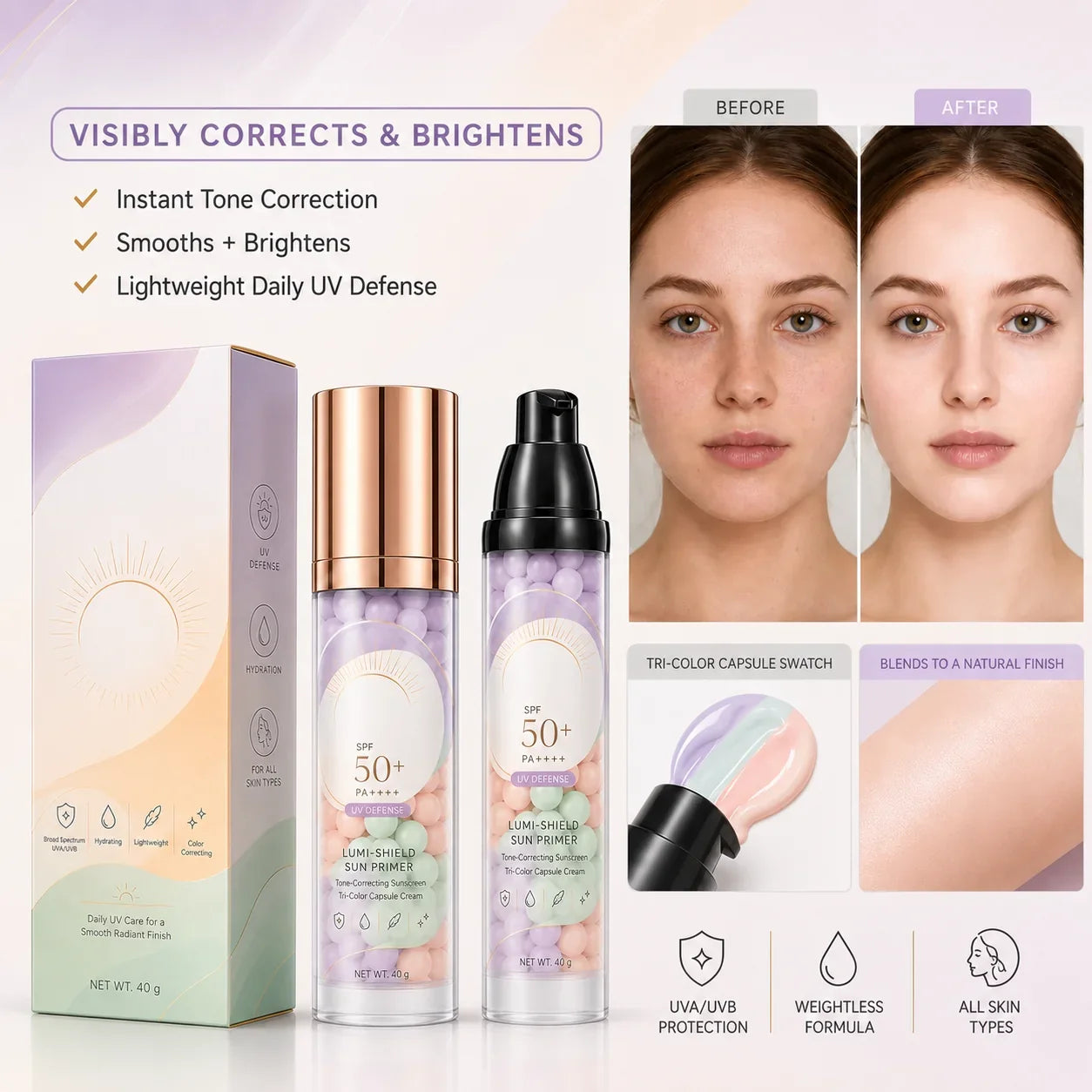 Three-Color Protective Isolation Cream with SPF 50 Coverage
