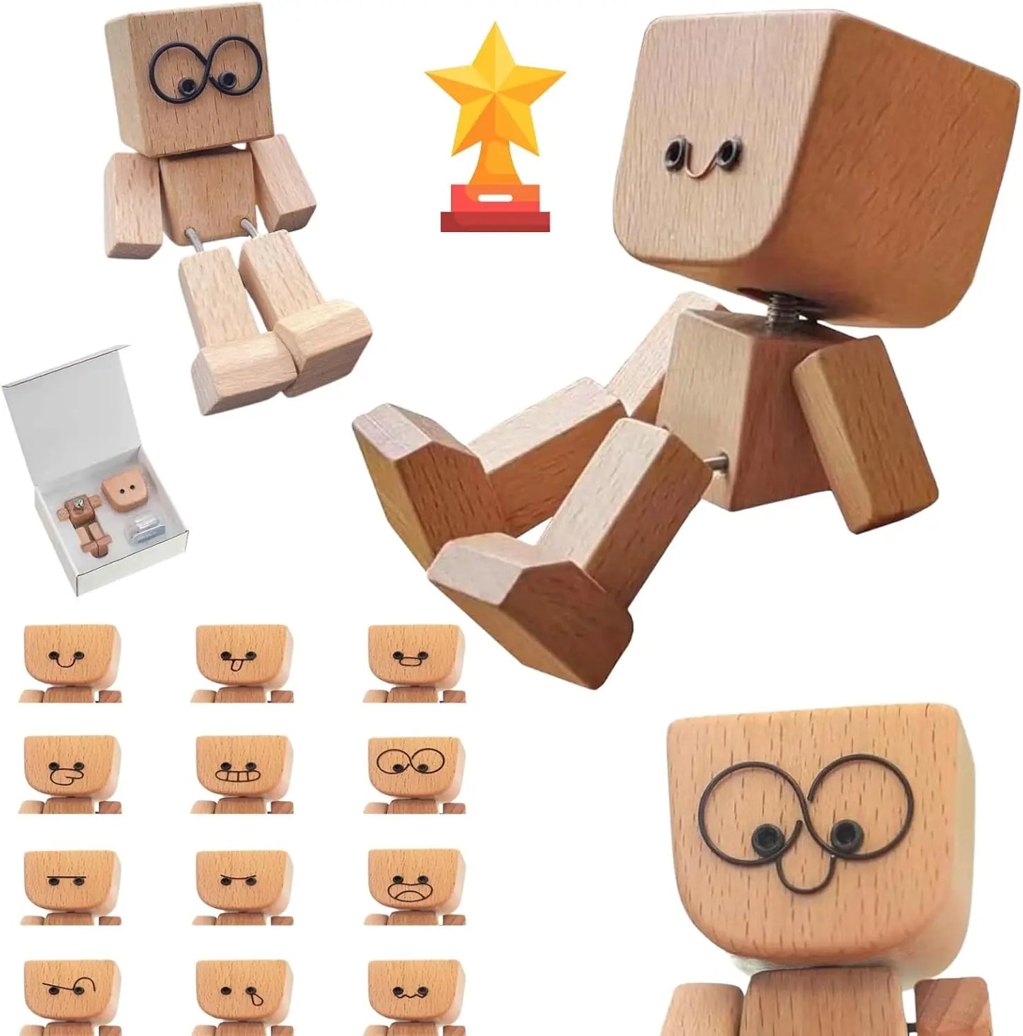 🔥Last Day 50% OFF - Shaking Feet Wooden Doll - Sways with 12 Pcs Magnetic Expressions
